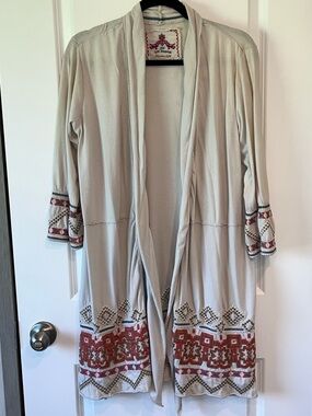 Johnny Was Embroidered Boho Kimono Top Southwestern Open Front Cardigan Medium
